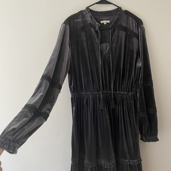 Silver Gray Velvet Maxi Dress Vamp Whimsigoth Witchy Boho Gothic Cottagecore L - Picture 4 of 11